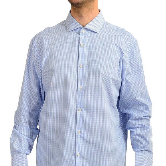 Hugo Boss Men's "Maison Us" Sharp Fit Plaid Dress Shirt US 18 (34/35) IT 46 - Picture 1 of 9